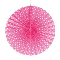 Rozeta papírová růžová s bílými tečkami 30 cm 1 ks