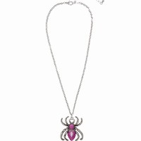 STŘÍBRNÝ náhrdelník pavouk s fialovými kamínky