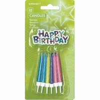 SVÍČKY dortové spirálové Happy Birthday mix barev 6,3cm 12ks
