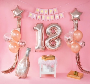 Sada bal�nk� s girlandou - "HB" Rose gold 16 ks