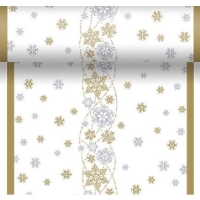 Šerpa stolová Dunicel bílá s vločkami Snow Glitter 40 cm x 4,8 m