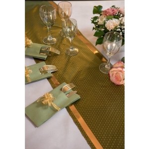 erpa stolov olivov se zlatm okrajem a puntky 28 cm x 3 m