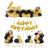 Set balónků pro balónkové dekorace Happy Birthday zlato-černý 120 ks