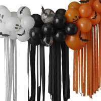 Set balónků pro balónkovou girlandu Halloween Duchové/dýně 50 ks s netopýry a stuhami