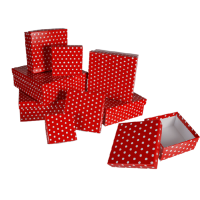 Set dárkových boxů červená s puntíky 22,5 x 22,5 x 8 cm 8 ks