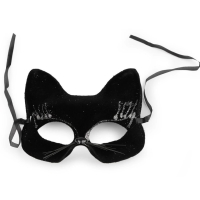 Škraboška Kočka sametová s glitry černo-stříbrná