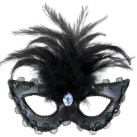 Škraboška černá s peřím a diamantem