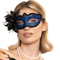 Škraboška karnevalová černo-modrá s květinou