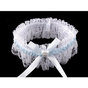 Svatebn podvazek se srdcem modro-bl