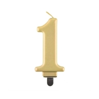 Svíčka číslice 1 metalická zlatá 8 cm