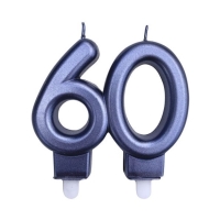 Svíčka číslice 60 metalická modrá 8 cm
