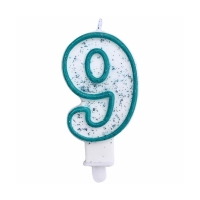 Svka slo 9 modr obrys s glitry 8 cm