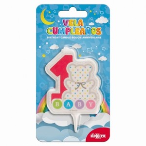 Svíčka dortová 1. narozeniny Medvídek 7,5 cm