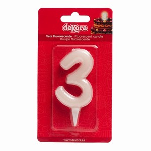 Svíčka dortová číslo 3 fluorescentní 6 cm