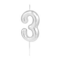 Sv��ka dortov� leskl� "3" st��brn� 6 cm