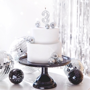 Svka dortov leskl "3" stbrn 6 cm