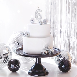 Svka dortov leskl "6" stbrn 6 cm