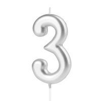 Sv��ka narozeninov� ��slo "3" st��brn� 7 cm