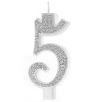 Sv��ka narozeninov� ��slo "5" t�pytiv� st��brn� 7 cm