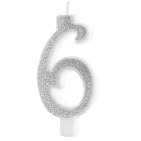 Sv��ka narozeninov� ��slo "6" t�pytiv� st��brn� 7 cm