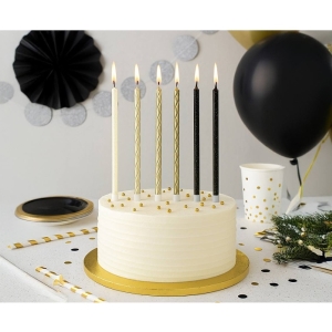 Svky erno-zlat se tpytkami 15 cm 12 ks