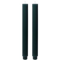 Svíčky dlouhé žebrované tmavě zelené 27 cm 2 ks