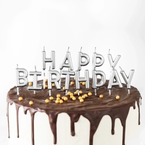 Svky dortov Happy Birthday stbrn