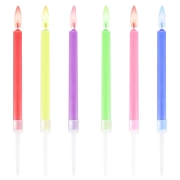 Sv��ky narozeninov� barevn� s barevn�mi plam�nky 6 ks