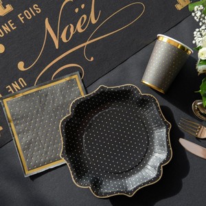 TALÍŘE černé se zlat.puntíky a lemováním 10ks