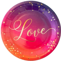 Tal��e pap�rov� Love fialovo-r��ov� 18 cm 6 ks