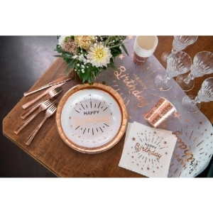 Talíře papírové Happy Birthday Sparkling Rose Gold