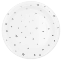 Talíře papírové bílé se stříbrnými hvězdičkami 18cm 6ks