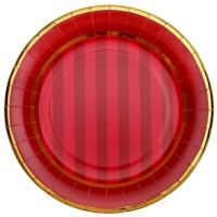 Talíře papírové s pruhy červeno-zlaté 22,5 cm 10 ks