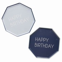Talířky papírové, modré  "Happy birthday" 25cm 8ks