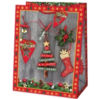 Taška dárková Jumbo Vánoční ozdoby červená/zelená 44,5 x 33 x 13,7 cm