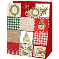 Taška dárková Jumbo Vánoční patchwork červená/zelená 44,5 x 33 x 13,7 cm