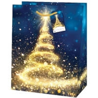 Taška dárková Jumbo Vánoční stromeček zlatá/modrá 44,5 x 33 x 13,7 cm