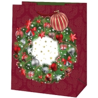 Taška dárková Maxi červená Vánoční věnec 33 x 26,7 x 13,7 cm