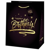 Taška dárková Medium černo-zlatá Happy Birthday 23 x 19 x 10,2 cm
