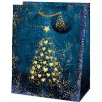 Taška dárková Medium modrá Srdíčkový stromeček 19 x 10,2 x 23 cm
