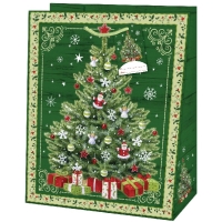 Taška dárková Medium zelená Vánoční stromeček 19 x 10,2 x 23 cm