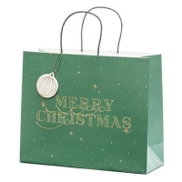 Taška dárková Merry Christmas, zelená, 32,5x26,5x11,5cm
