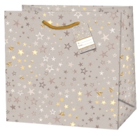 Taška dárková čtvercová Hvězdy zlato-stříbrné 15 x 14,5 x 6 cm