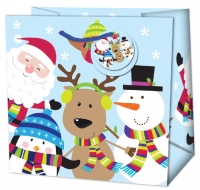 Taška dárková čtvercová Vánoční postavičky 15 x 14,5 x 6 cm