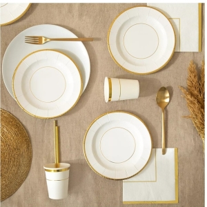 Ubrousky paprov bl se zlatm proukem 33x33 cm 10 ks