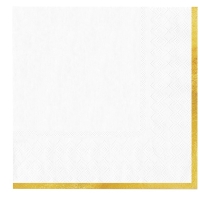 Ubrousky papírové bílé se zlatým proužkem 33 x 33 cm 10 ks