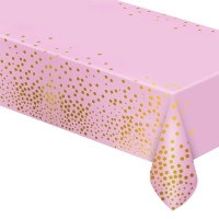 Ubrus fóliový růžový se zlatými puntíky 137 x 183 cm