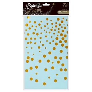 Ubrus fóliový světle modrý se zlatými puntíky 137 x 183 cm