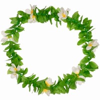 VĚNEC havajský zelený s bílými květinami