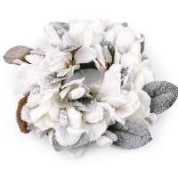 Vánoční věnec ojíněná magnolie 34 cm bílá 1 ks
